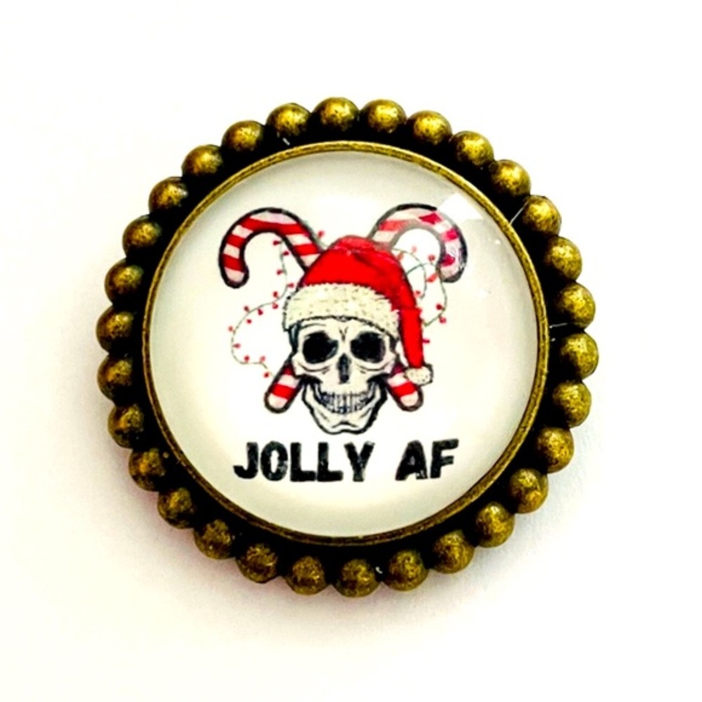 Jolly AF Christmas Skull Brooch, Handmade, NWT